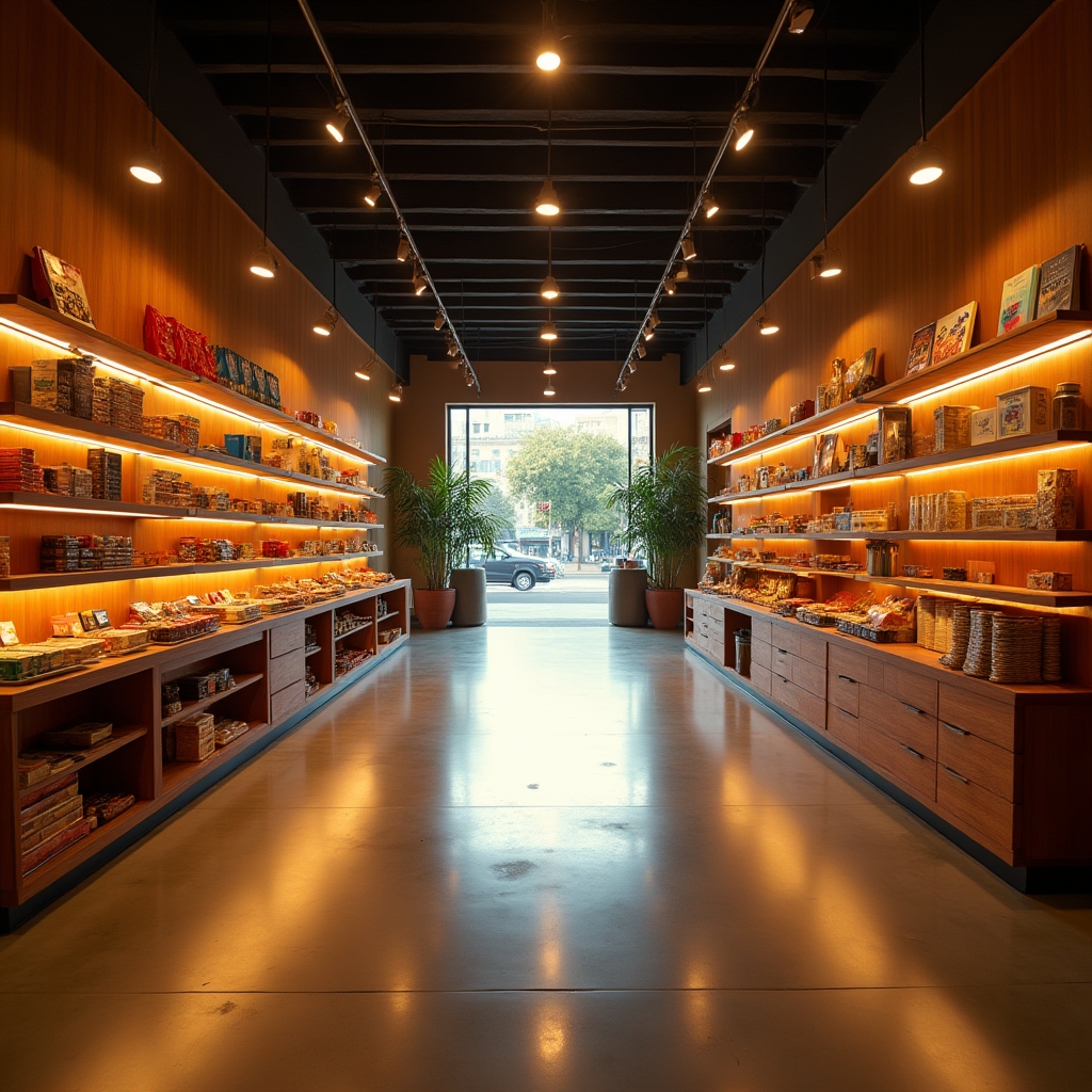Retail store interior with organized product displays